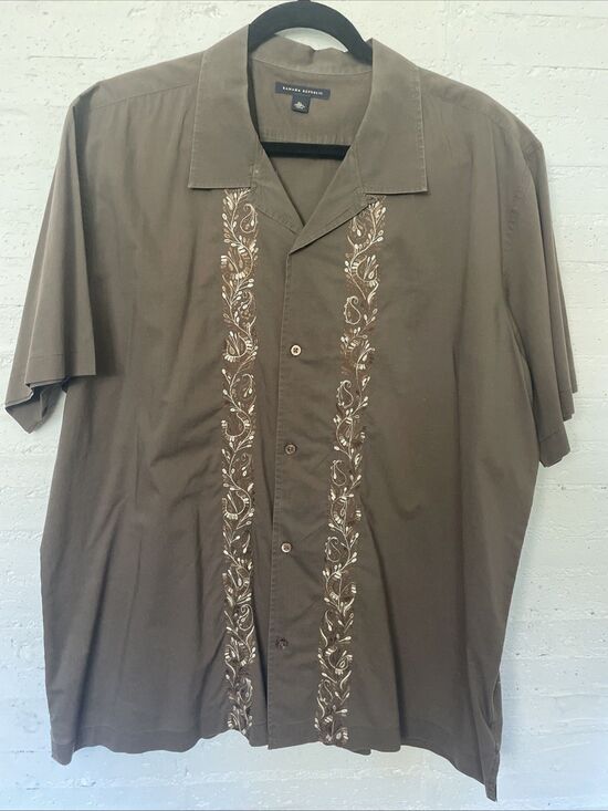 Banana Republic Other - Banana Republic Shirt Mens XL Brown Embroidered Short Sleeve Button-Up Casual